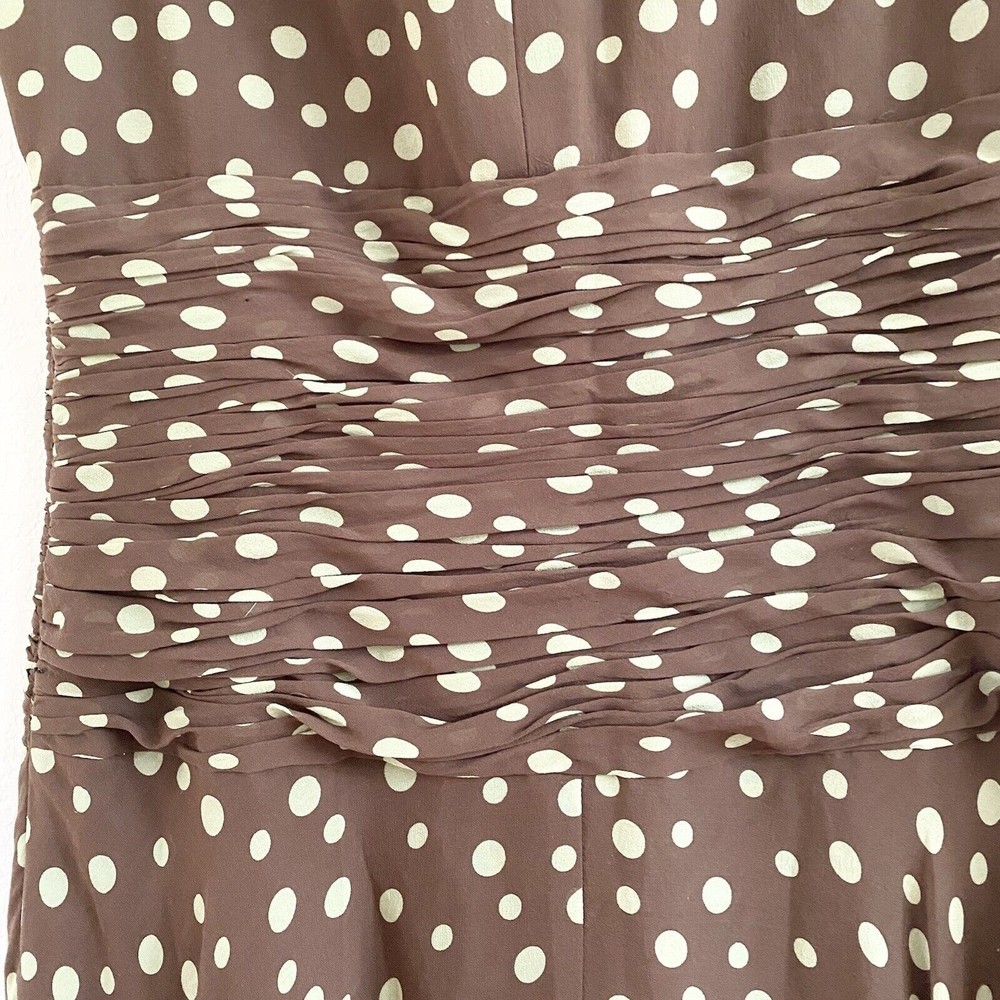 Suzi Chin Womens Size 10 Brown Green Polka Dot Empire Waist Silk Dress - Picture 10 of 16
